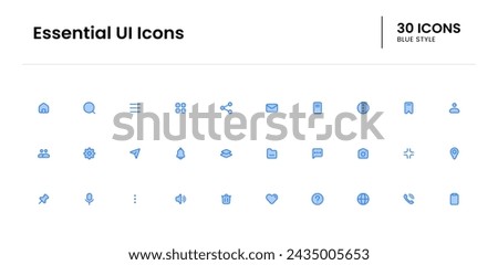 Essential UI icon set. ui, mobile, vector, line, web, interface. Vector blue icon illustration