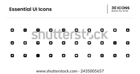 Essential UI icon set. ui, mobile, vector, line, web, interface. Vector black fill icon illustration