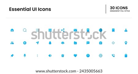 Essential UI icon set. ui, mobile, vector, line, web, interface. Vector gradient fill icon illustration