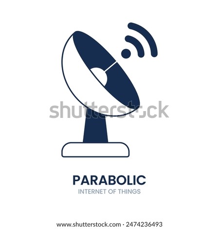 Parabolic icon. parabolic, technology, antenna, satellite, communication, digital, wireless, tv, signal, internet, dish, network, radio, receiver, radar, space, connection. Vector icon illustration