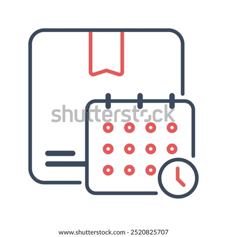 Delivery Schedule icon. On time, Delivery time, Package, Delivery, Calendar, Pick up, Packing, Schedule, Time and date