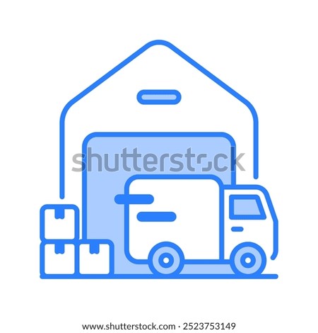 Warehouse icon. Warehouse, Storage, Inventory, Logistics, Distribution center, Stockroom, transportation, factory, Supply chain. Vector icon illustration