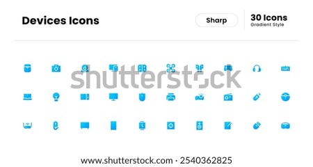 Devices icon set. device, technology, phone, computer, web, smartphone, internet, laptop, business, electronic. Vector gradient fill icon illustration