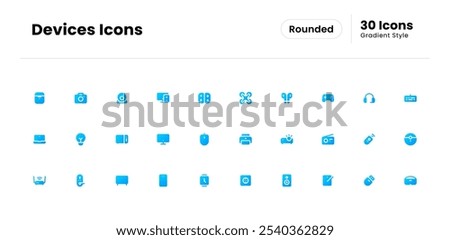 Devices icon set. device, technology, phone, computer, web, smartphone, internet, laptop, business, electronic. Vector gradient fill icon illustration