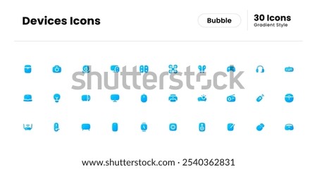 Devices icon set. device, technology, phone, computer, web, smartphone, internet, laptop, business, electronic. Vector gradient fill icon illustration