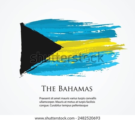 vector template Illustration The Bahamas flag country black blue yellow white brush paint watercolor hand drawn stroke and texture. Grunge vector isolated on black background	
