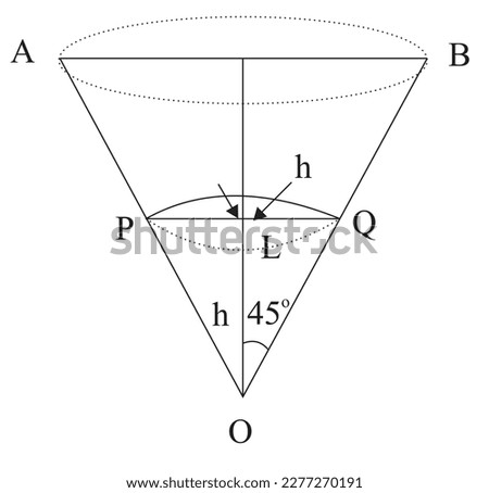 Let OAB be the cone and let OL = h be the depth of the water. Since the semi-vertical angle is equal to 45o, therefore LQ = OL = h