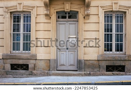 Similar – Image, Stock Photo Old front door of brown wood with decoratedglass and wrought iron of a run-down old building in the district Sachsenhausen in Frankfurt am Main in Hesse