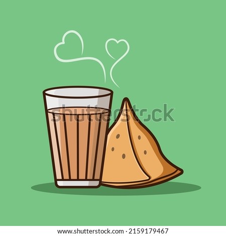 Indian masala chai and samosa vector illustration .