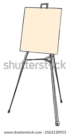 Stand with flip chart for presentation isolated on white. Freehand outline black ink hand drawn object sketchy in artistic scribble modern style pen on paper. View with space for text.