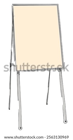 Flipchart easel with four legs for presentation isolated on white. Freehand outline black ink hand drawn object sketchy in artistic scribble modern style pen on paper.