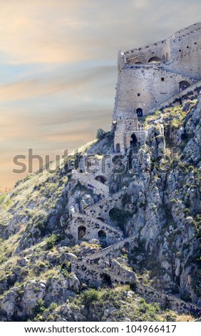 Palamidi Castle and Stairs at Sunset Napflion, Greece