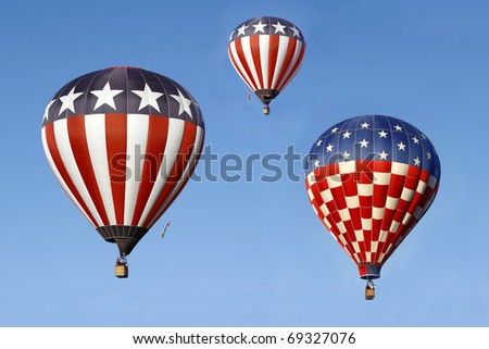 Stars and Stripes Hot Air Balloons Against a Bright Blue Sky