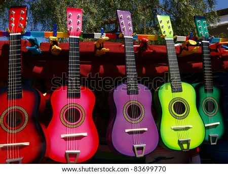 Colorful Guitars for Sale by Street Vendor,