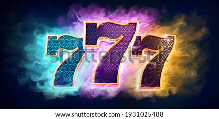 Casino background with bright colors with 3d numbers 777 on dark background. "3D rendering"