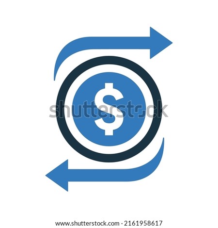 Flexible, funding, currency icon. Blue color design.
