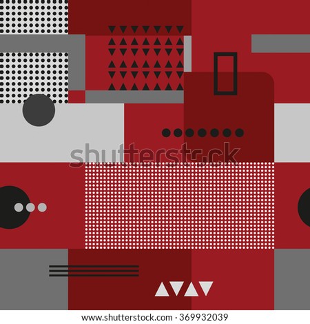 Geometric composition in the style of constructivism. Abstract stylish seamless pattern with geometric shapes. Circles, squares, stripes, lines. Cloth design. Wallpaper, wrapping