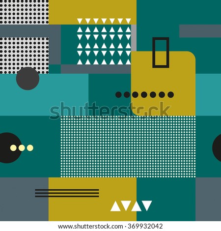 Geometric composition in the style of constructivism. Abstract stylish seamless pattern with geometric shapes. Circles, squares, stripes, lines. Cloth design. Wallpaper, wrapping