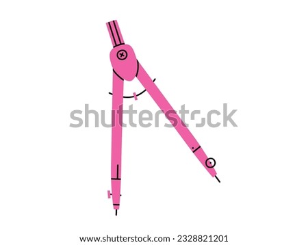 Hand drawn cute illustration of school compass for drawing. Flat vector college stationery drafting tool in colored doodle style. Education or study sticker, icon. Back to school. Isolated on white.