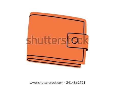 Hand drawn cute cartoon illustration of closed wallet. Flat vector money currency sticker in colored doodle style. Shopping or payment icon or print. Online paying method. Isolated.