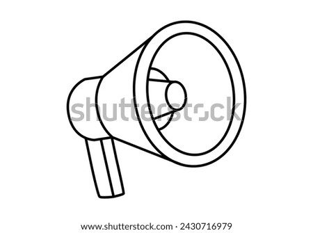 Hand drawn cute outline illustration of megaphone or loudspeaker. Flat vector store promotion, announcement sticker in line art doodle style. News alert icon. Communication speaker. Isolated.