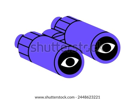 Hand drawn cute cartoon illustration camping binoculars. Flat vector outdoor searching optical instrument sticker in doodle style. Career or vacancy research icon. Searching for opportunity. Isolated.