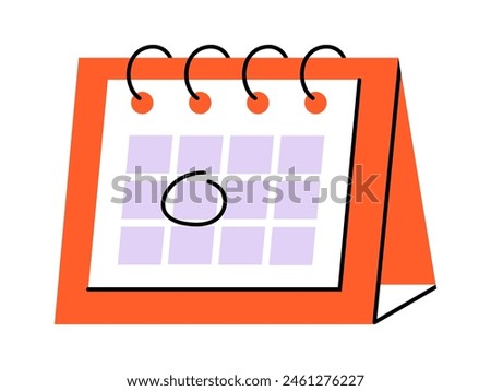 Hand drawn cute illustration of calendar with circled date. Flat vector timetable or schedule page in colored doodle style. Planning or time management icon. Event deadline. Isolated on white.