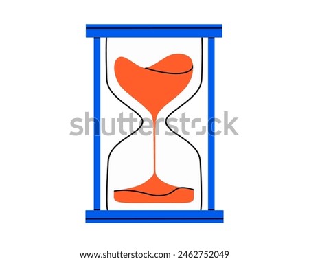 Hand drawn cute cartoon illustration of hourglass or sandglass. Watch counting time. Flat vector timetable or schedule in doodle style. Planning or time management icon. Event deadline. Isolated.