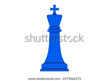 Hand drawn cute cartoon illustration of king. Flat vector chess figure in doodle style. High ambitions. Strategy or intelligence icon. Success in competition. Tactic thinking. Board game. Isolated.