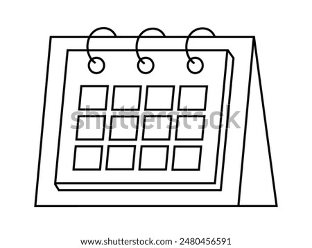 Hand drawn cute outline illustration of calendar with blank page. Flat vector timetable or schedule page in line art doodle style. Planning or time management icon. Event deadline. Isolated on white.