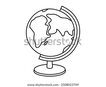 Hand drawn cute outline illustration planet Earth globe. Flat vector Earth day, environment sticker line art doodle. Back to school sticker, icon. World map. Education or nature science. Isolated.