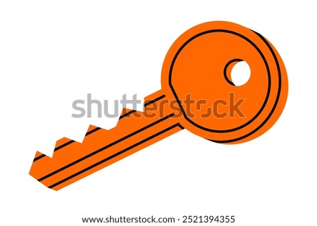 Hand drawn cute cartoon illustration of key. Flat vector real estate sticker doodle. Protection or access icon. Mortgage loan. Housing for rent. Buy or sell building. Verification procedure. Isolated.