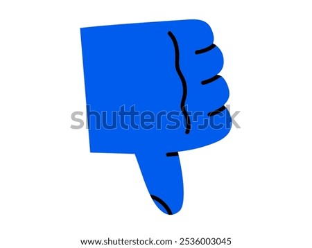 Hand drawn cute cartoon illustration hand with dislike gesture. Flat vector thumbs down arm sign doodle. Negative reaction. Social media addiction icon. Disagree message from follower. Isolated.