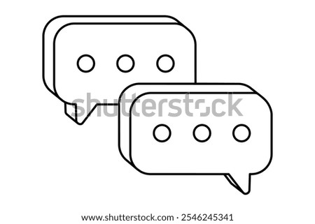 Hand drawn cute outline illustration two speech bubbles with dots. Flat vector comment message line art doodle. Dialog or discussion. Social media icon. Communication app. Chat notification. Isolated.