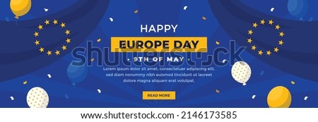 happy europe day horizontal banner vector flat design 