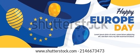 happy europe day horizontal banner vector flat design