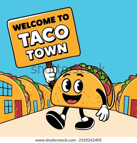 Cheerful taco mascot welcoming you to Taco Town.