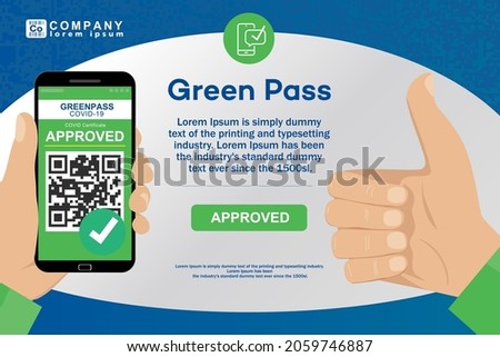 GREEN PASS COVID-19 GREEN CERTIFICATE. European Union Certificate. Certificate for public transport and entrance to places. Certificate APPROVED. Green card that certifies vaccination against covid-19