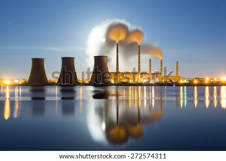 Power plant at night. Industrial landscape.