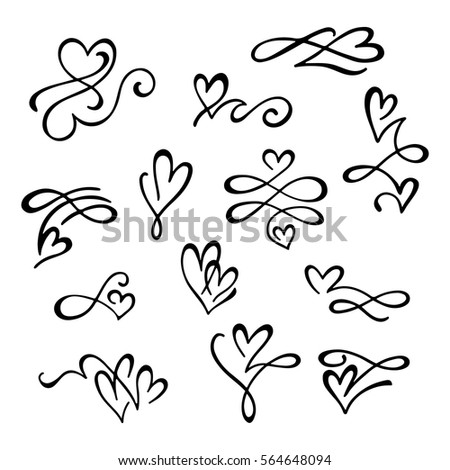 Set Of Hand Drawn Calligraphic Design Elements With Hearts For 