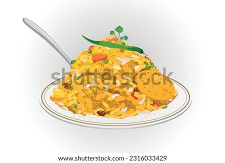 Bhelpuri is a snack or chaat. It is made out of puffed rice, vegetables. 
Indian street Food Vector.