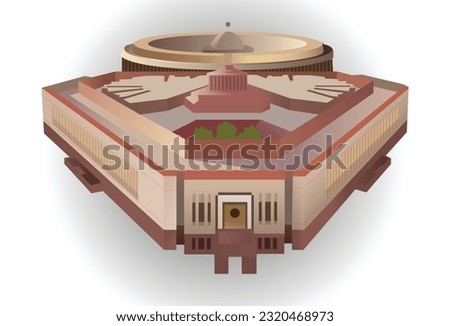 An illustration of Indian Parliament and Sansad Bhavan building in Central Vista.
