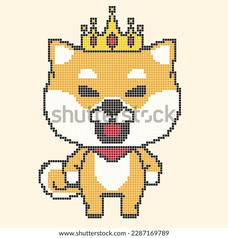 Cute Shiba Inu wearing A crown. Pixel art version