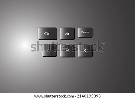 icon on keyboard keys White symbol with black background, Ctrl button, Alt, Delete, C, P, X