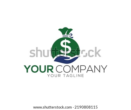 Accounting Tax And Money Bag Concept With Hand Creative Logo Design Template Vector.