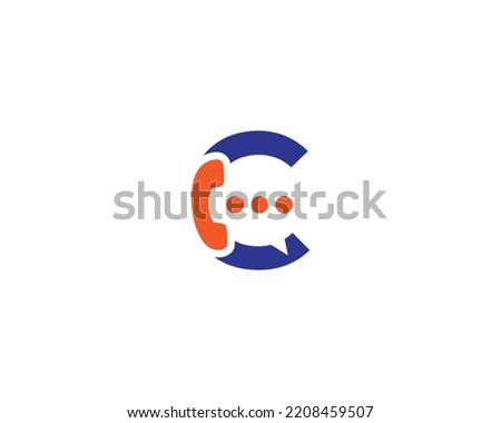 C Letter Communication Contact Logo Design With Phone Call And Chat Symbol Vector illustration.