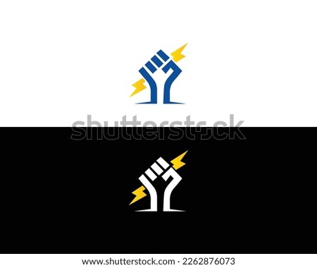 Hand Holding Lightning Bolt Glyph Icon Logo Design Modern Vector Illustration.