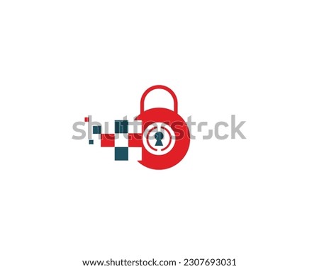 Digital Security Pixel Lock Icon Logo Design Element. Lock Silhouette Vector Icon Template.
