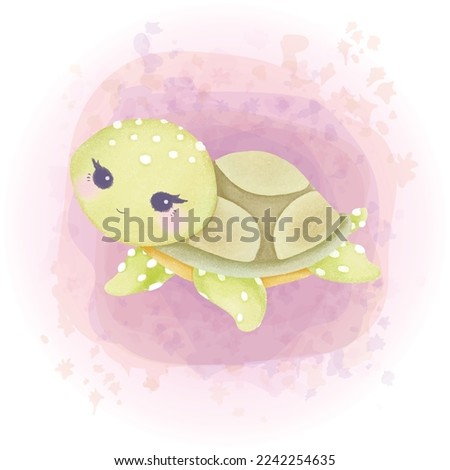 Watercolor Turtle Character Sea Animals Illustration