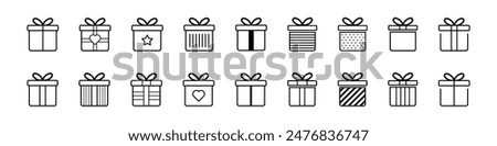 Gift box. Vector present sign. Gift package line design